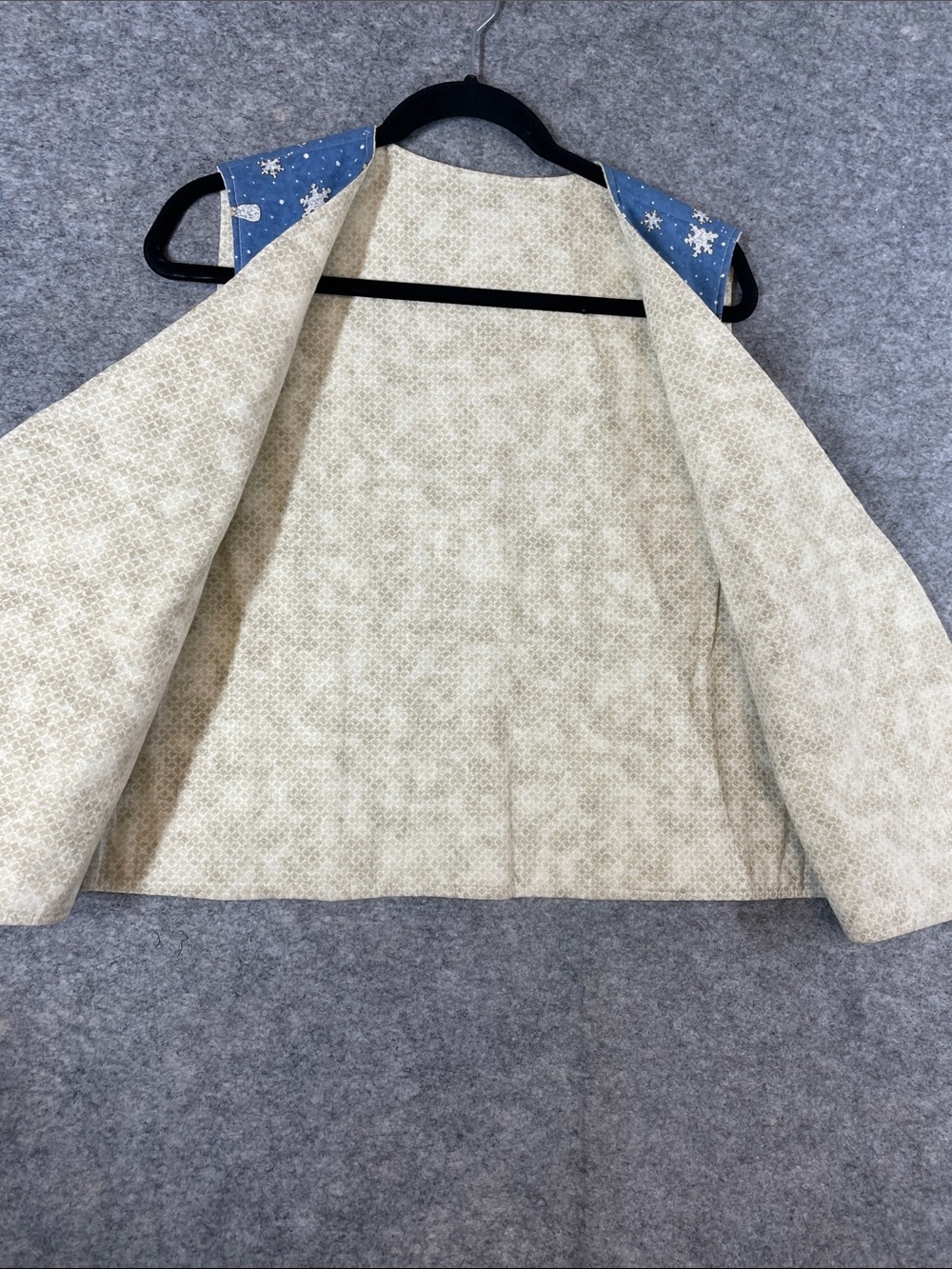 Vintage Winter Snowman Patchwork Vest Blue Cream Christmas Holiday Cottagecore - Picture 7 of 12